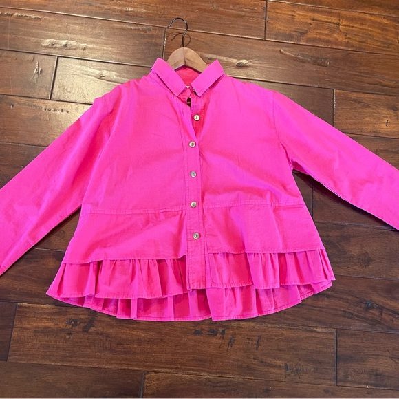 Eleven Stitch Design S Pink Swing Button Down Shirt Top Blouse Lagenlook - Picture 2 of 15